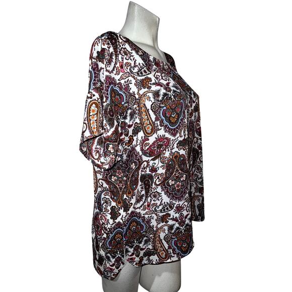Daniel Rainn DR2 Top Size XL Colorful Paisley Print Hi-Lo SS Blouse Tunic - Picture 3 of 7